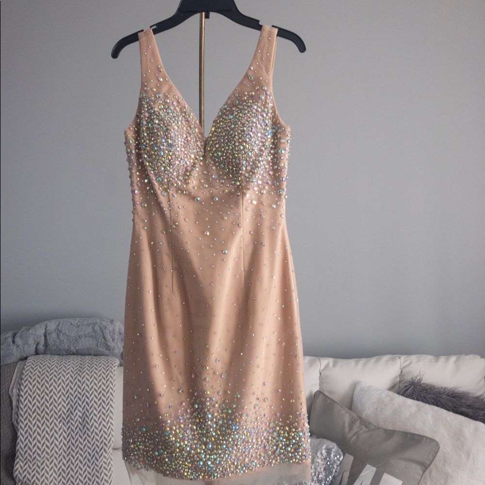 Rhinestone beige dress midi dress. Size 2
